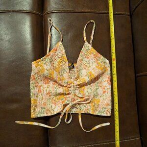 Cute & Sexy Yellow Floral Print and Drawstring FOREVER 21 Cinched Tank Top. Sz S